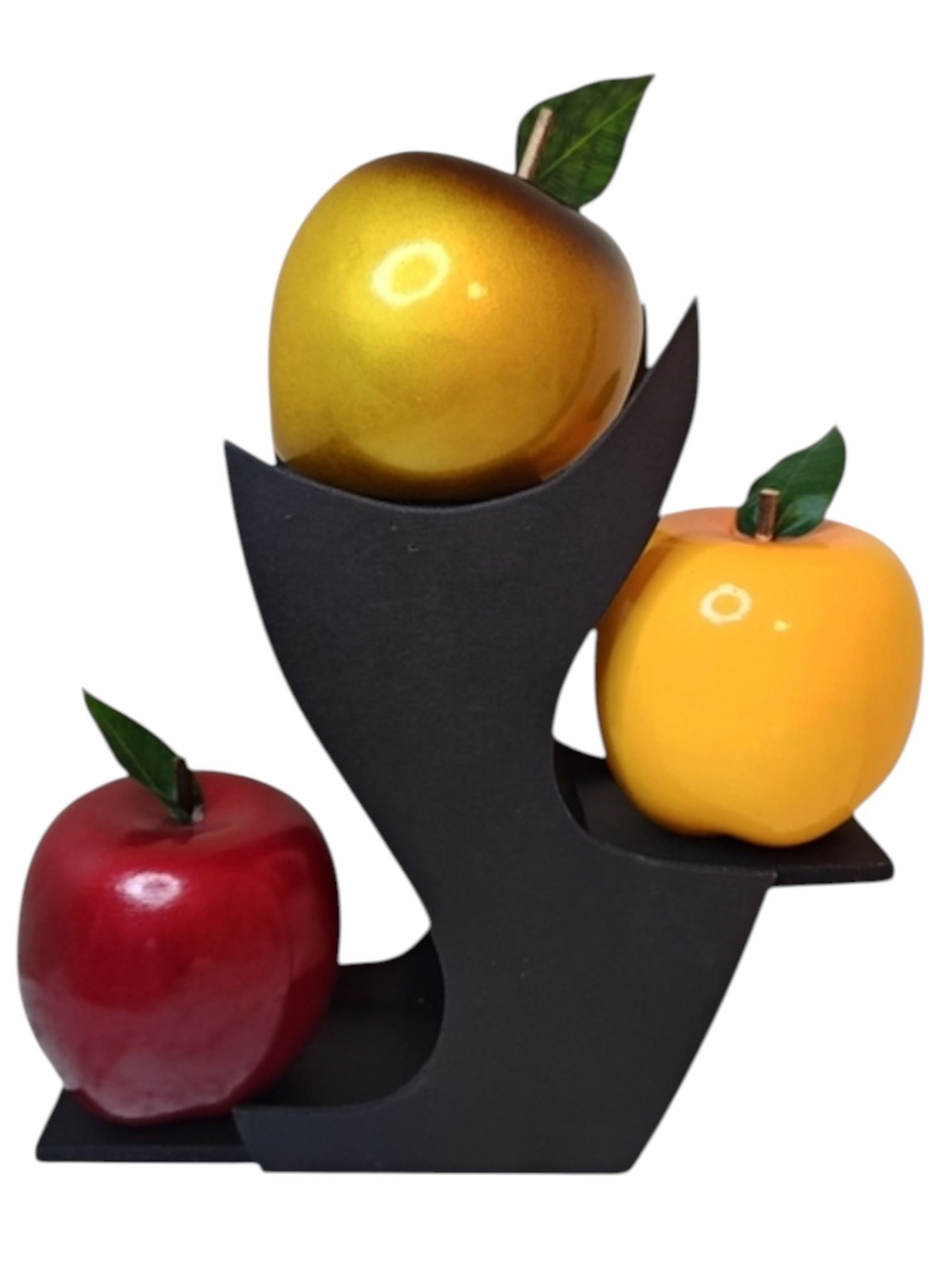 Modern 3-Tier Faux Decorative Fruit Display Stand Set Apples Peaches Home Decor